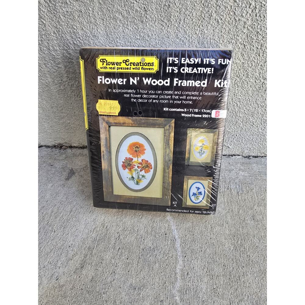 Vintage 70's FLOWER CREATIONS ETCHED GLASS N MIRROR FRAME KIT 8 x11 WILD FLOWERS